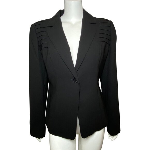 Calvin Klein Fitted Blazer Jacket Womens Size 10 Black 1 Button Long Sleeve - Picture 1 of 8